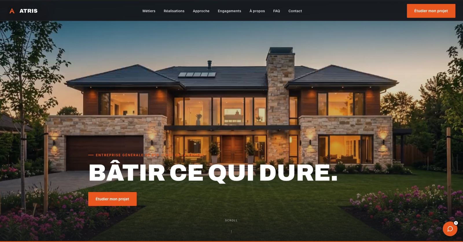 Page d’accueil du site ATRIS Construction réalisé par OBT Agency