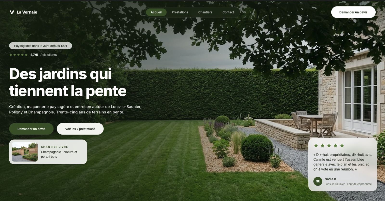 Page d’accueil du site La Vernaie réalisé par OBT Agency