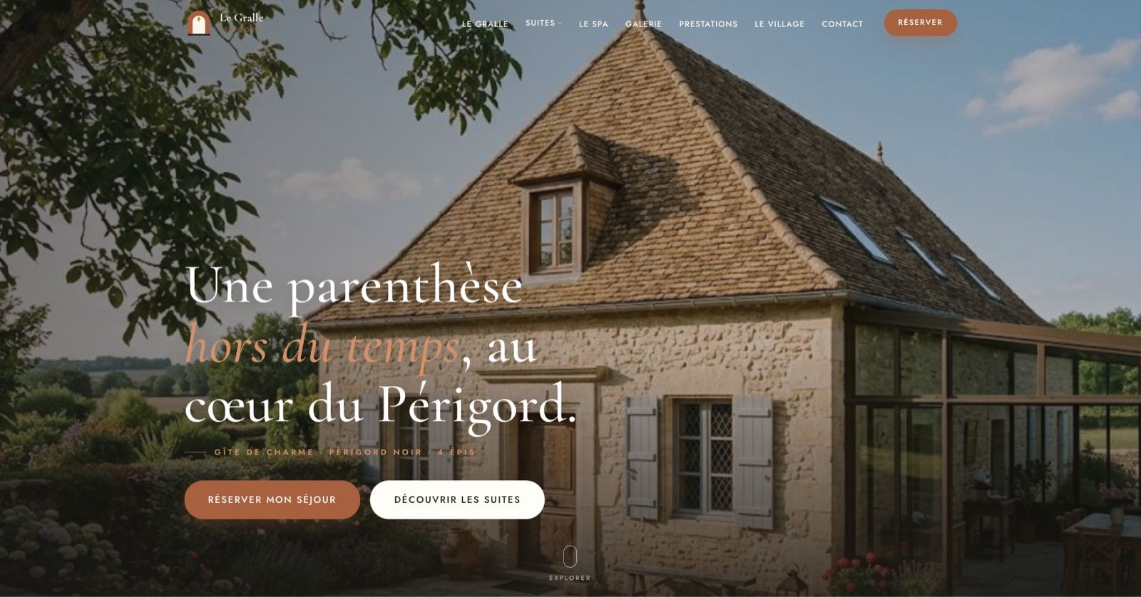 Page d’accueil du site Le Gralle réalisé par OBT Agency